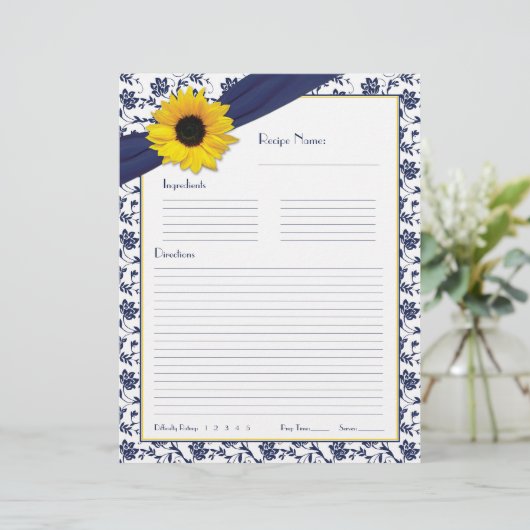 ひまわりネイビーブルーフローラバインダーレシピインサート (スタンド正面)