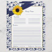ひまわりネイビーブルーフローラバインダーレシピインサート (正面/裏面)