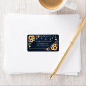 ひまわりネイビーブルーブルガンディーウッドフローラアドレス ラベル (インサイチュ)