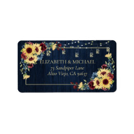 ひまわりネイビーブルーブルガンディーウッドフローラアドレス ラベル