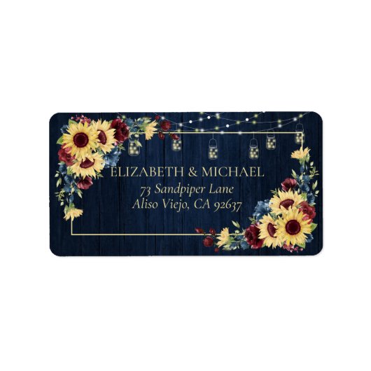 ひまわりネイビーブルーブルガンディーウッドフローラアドレス ラベル (正面)