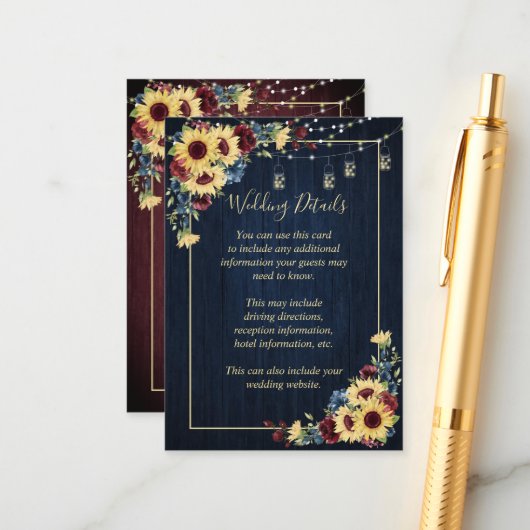 ひまわりネイビーブルーブルガンディーウッドフローラ詳細 エンクロージャーカード (正面/裏面インサイチュ)