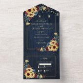ひまわりネイビーブルーブルガンディーウッド結婚フローラ オールインワン招待状 (内側)