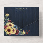 ひまわりネイビーブルーブルガンディーウッド結婚フローラ オールインワン招待状 (裏面)