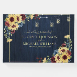 ひまわりネイビーブルーブルガンディーウッド結婚フローラ ゲストブック