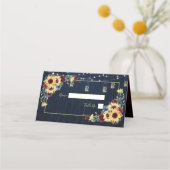 ひまわりネイビーブルーブルガンディーウッド結婚フローラ プレイスカード (正面)