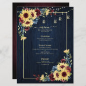 ひまわりネイビーブルーブルガンディーウッド結婚フローラ メニュー (正面/裏面)