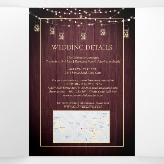 ひまわりネイビーブルーブルガンディーウッド結婚フローラ 三つ折り招待状 (内部中)