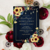 ひまわりネイビーブルーブルガンディーウッド結婚フローラ 招待状