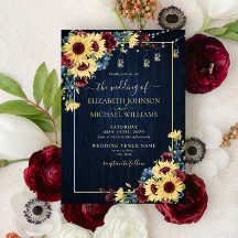 ひまわりネイビーブルーブルガンディーウッド結婚フローラ