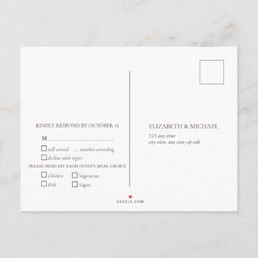 ひまわりネイビーブルーブルゴーニュ木材フローラ+メニュー インビテーションポストカード (裏面)