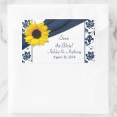 ひまわりネイビーブルーホワイトダマスクウェディングステッカー 長方形シール (バッグ)