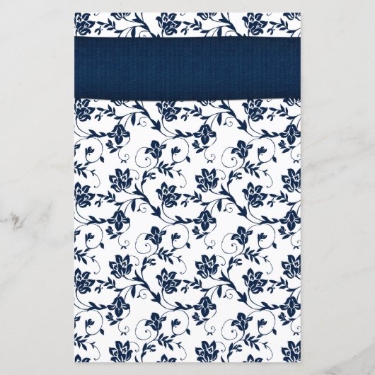 ひまわりネイビーブルーホワイトダマスコウェディングメニューカード (裏面)