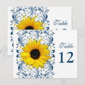 ひまわりネイビーブルーホワイトフローラテーブル番号カード ポストカード (正面/裏面)