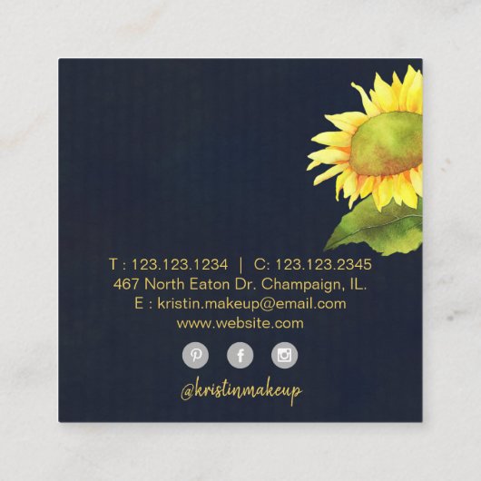 ひまわりネイビーブルーメイクアップアーティスト スクエア名刺 (裏面)