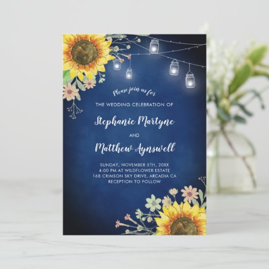 ひまわりネイビーブルーメイソンジャールライツ結婚ズ 招待状 (スタンド正面)