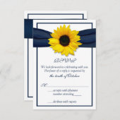 ひまわりネイビーブルーリボンウェディングRSVPカード 出欠カード (正面/裏面)