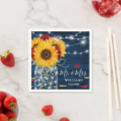 ひまわりネイビーブルーレッドローズ素朴ウッド結婚ズ スタンダードカクテルナプキン (インサイチュ)