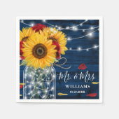 ひまわりネイビーブルーレッドローズ素朴ウッド結婚ズ スタンダードカクテルナプキン (正面)