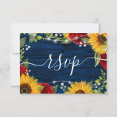 ひまわりネイビーブルーレッドローズ素朴ウッド結婚ズ 出欠カード (裏面)