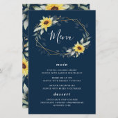 ひまわりネイビーブルー幾何結婚的メニューカード (正面/裏面)