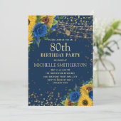 ひまわりネイビーブルー金ゴールドストリングライト80th 招待状 (スタンド正面)