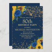 ひまわりネイビーブルー金ゴールドストリングライト80th 招待状 (正面/裏面)