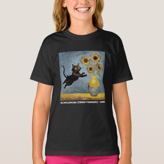 ひまわりネコミームアートグラフィック Tシャツ (正面)