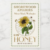 ひまわりハチミツ2x3"リアルなハチ縁どが飛び散った フードラベル (シングルラベル)