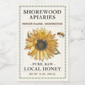 ひまわりハチミツ2x3"リアルなビー縁ど破線 フードラベル (シングルラベル)