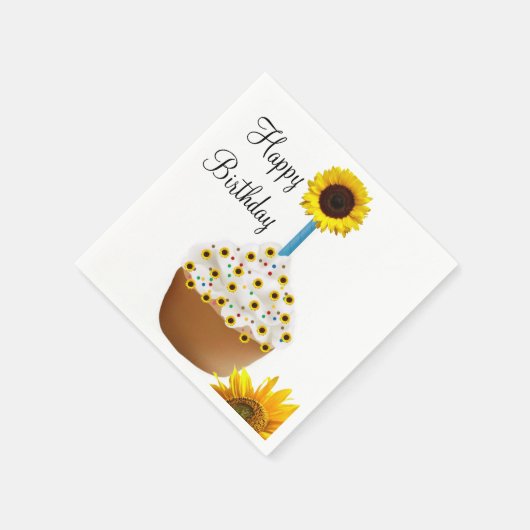 ひまわりハッピーバースデーカップケーキペーパーナプキン スタンダードカクテルナプキン (角)