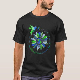 ひまわりハミングバードグリーンブルーリボン肺 Tシャツ