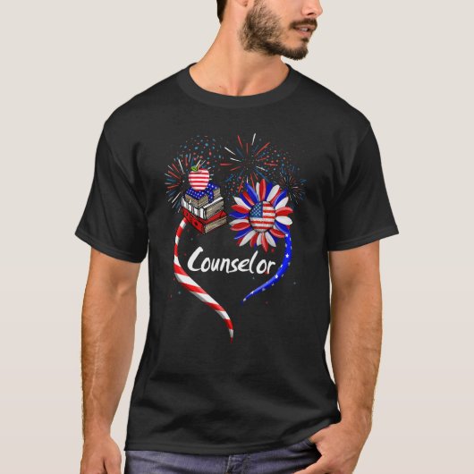 ひまわりハートアメリカンカウンセラー米国国旗4日 Tシャツ (正面)