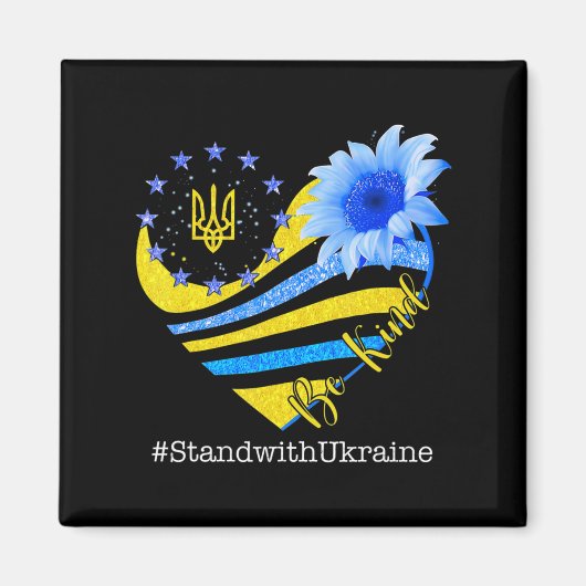 ひまわりハートウクライナ国旗の親切なスタンド マグネット (正面)