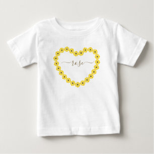 ひまわりハートカスタム名前ベビーTシャツ ベビーTシャツ