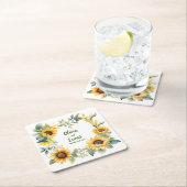 ひまわりハートパーソナライズされた:結婚のコースター スクエアペーパーコースター (インサイチュ)