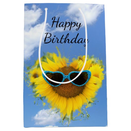 ひまわりハート抽象芸術オンスカイ ミディアムペーパーバッグ (正面)