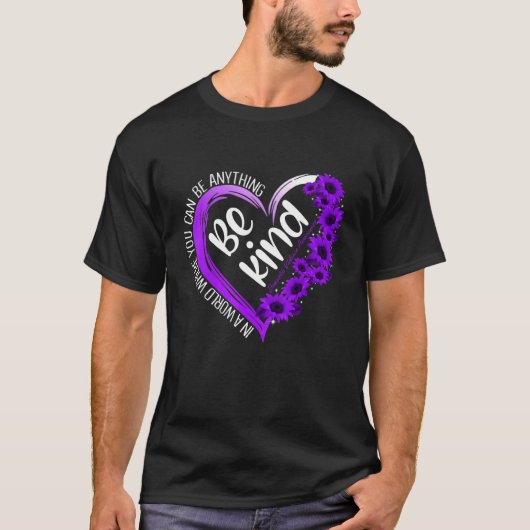 ひまわりハート親切な紫色の家庭内暴力A Tシャツ (正面)