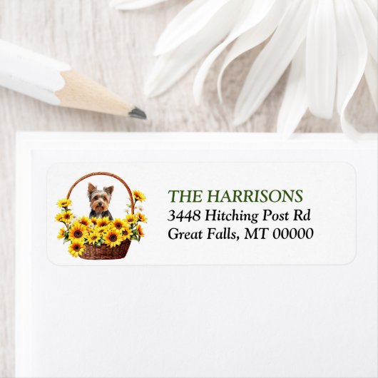 ひまわりバスケットヨークシャーテリアドッグ ラベル (インサイチュ)