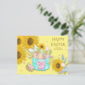 ひまわりバスケット復活祭の卵の名前イエロー シーズンポストカード (スタンド正面)