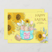 ひまわりバスケット復活祭の卵の名前イエロー シーズンポストカード (正面/裏面)