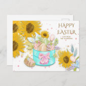 ひまわりバスケット復活祭の卵の名前ホワイト シーズンポストカード (正面/裏面)