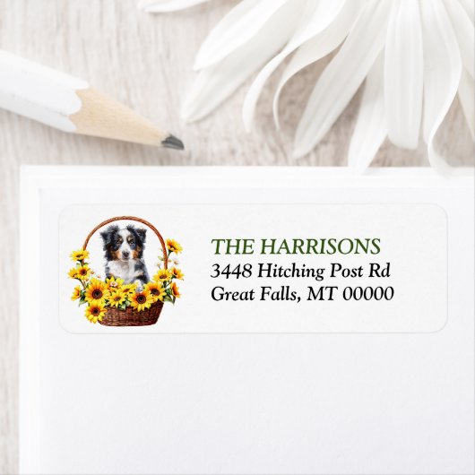 ひまわりバスケットAustralian Shepherd Dog Address ラベル (インサイチュ)