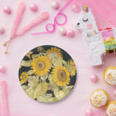 ひまわりバタフライガーデンヴィンテージ磁器 ペーパープレート (パーティー)