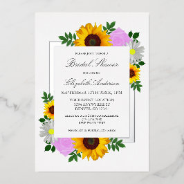 ひまわりバラデイジーフローラブライダルシャワー 箔招待状