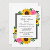 ひまわりバラデイジーフローラベビーシャワー 招待状 (正面/裏面)