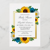 ひまわりバラデイジーフローラベビーシャワー 箔招待状 (正面)