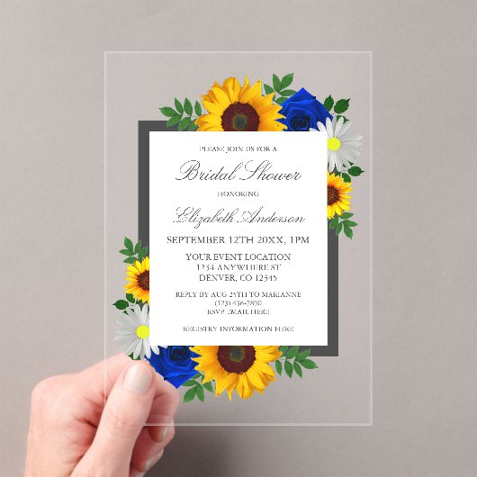 ひまわりバラデイジー秋フローラブライダルシャワー アクリル招待状 (インサイチュ (ポータブル))