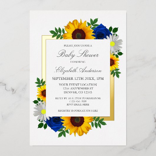 ひまわりバラデイジー秋フローラベビーシャワー 箔招待状 (正面)