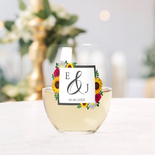 ひまわりバラデイジー秋フローラ結婚ズ ステムなしワイングラス (インサイチュ (ウェディング))